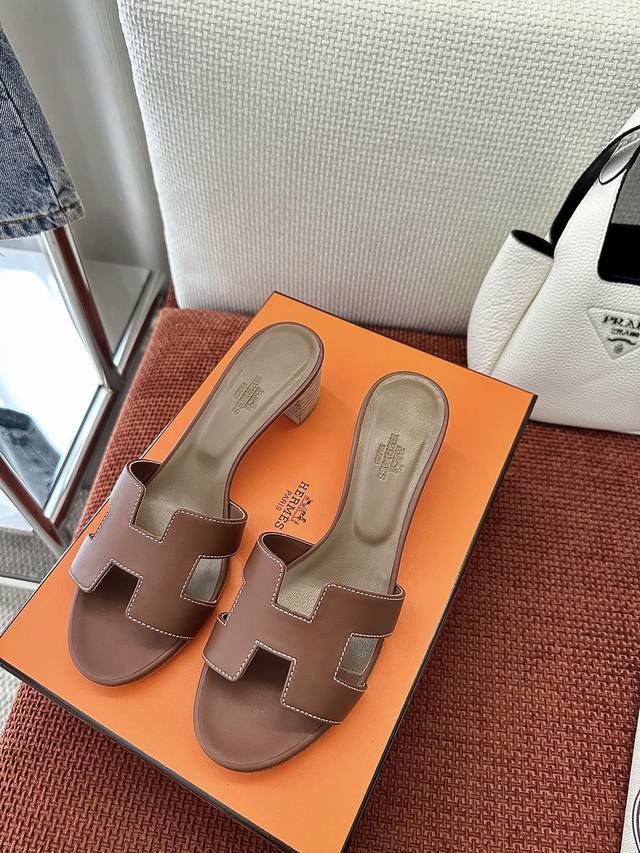 Made In Guangdong * Oasis Calf Leather Mid-Heel H-Strap Sandals | Authentic Purc