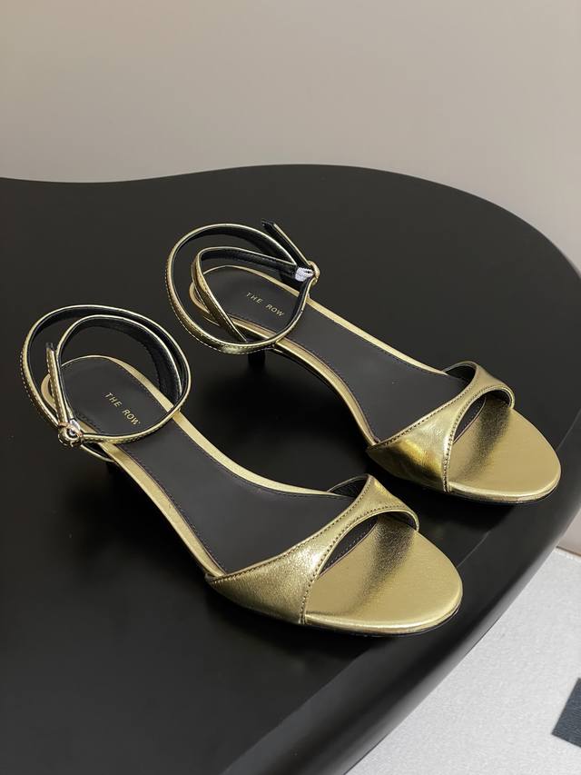 The Row 25S Spring/Summer New Arrival Simple Metal Leather Cat-Heel Round-Toe Sa