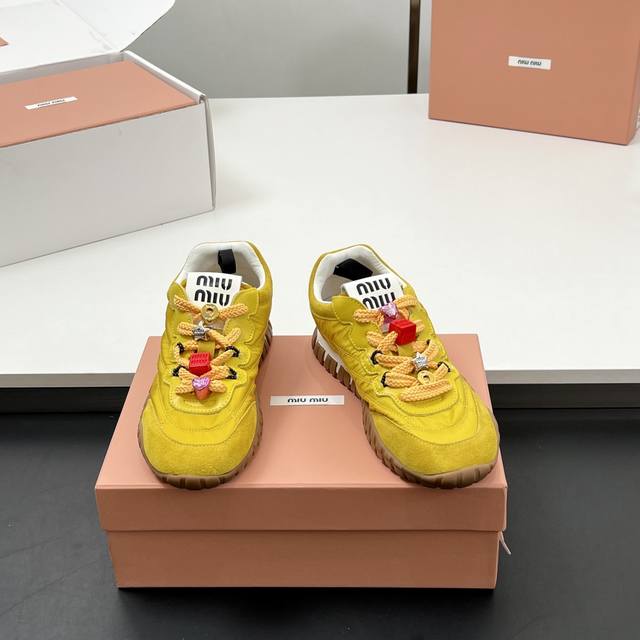 Diy Button Version, High-End Version! Miu Miu Tyre Lace-Up Casual Sneakers, Lace