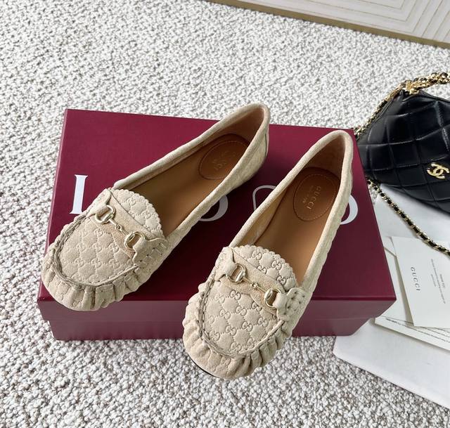 Gucci 2025 New Arrival Gg Metal Horsebit Embossed Flat Shoes Material: Lambskin,