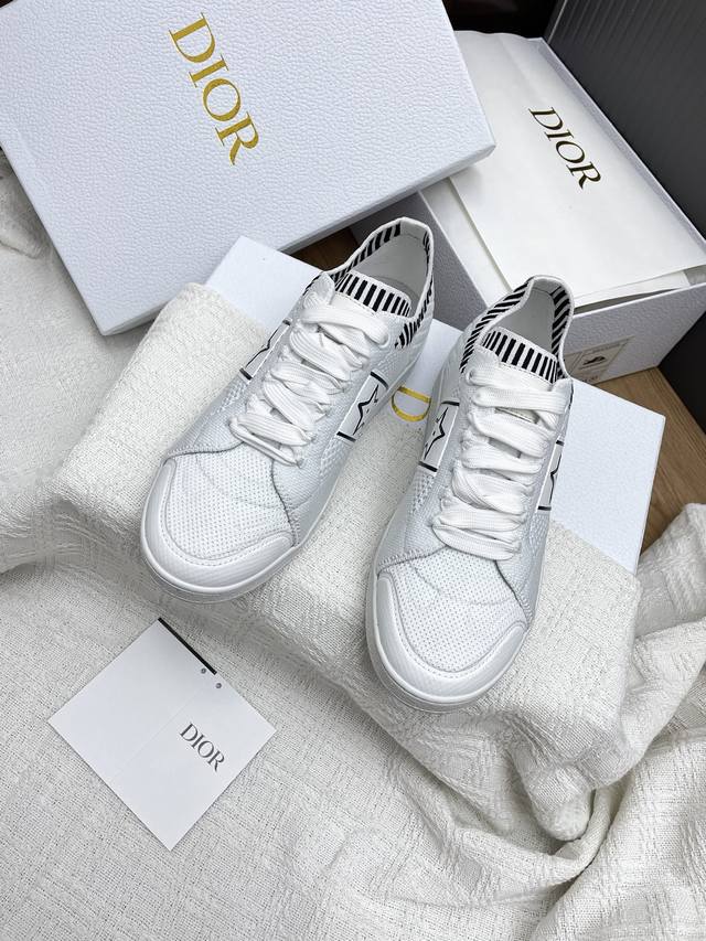 Women's Dior 24 5 Spring/Summer New Arrival Knitted White Sneakers, Premium-Leve