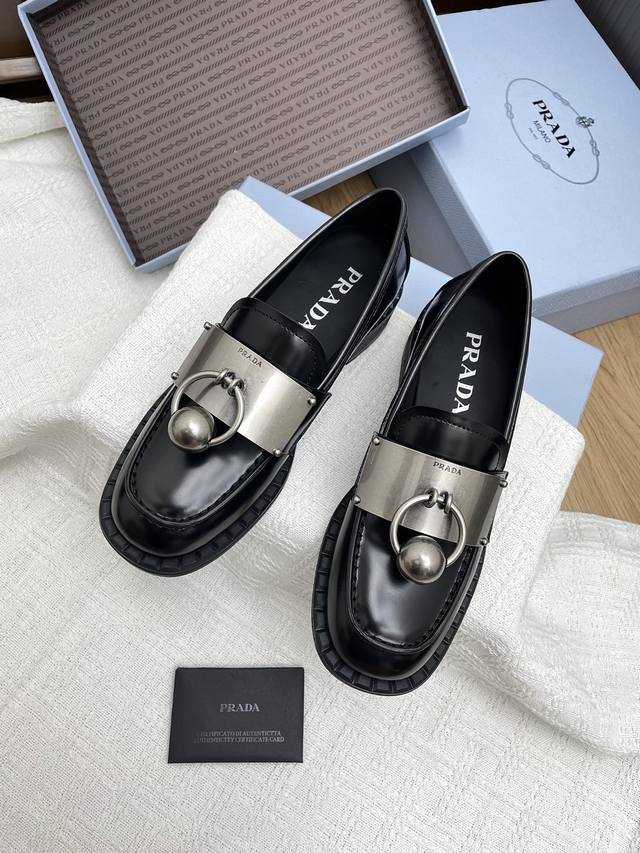 Top-Tier Version Prada 2025 New Retro Ball-Buckle Loafers. Hard To Resist, Worn