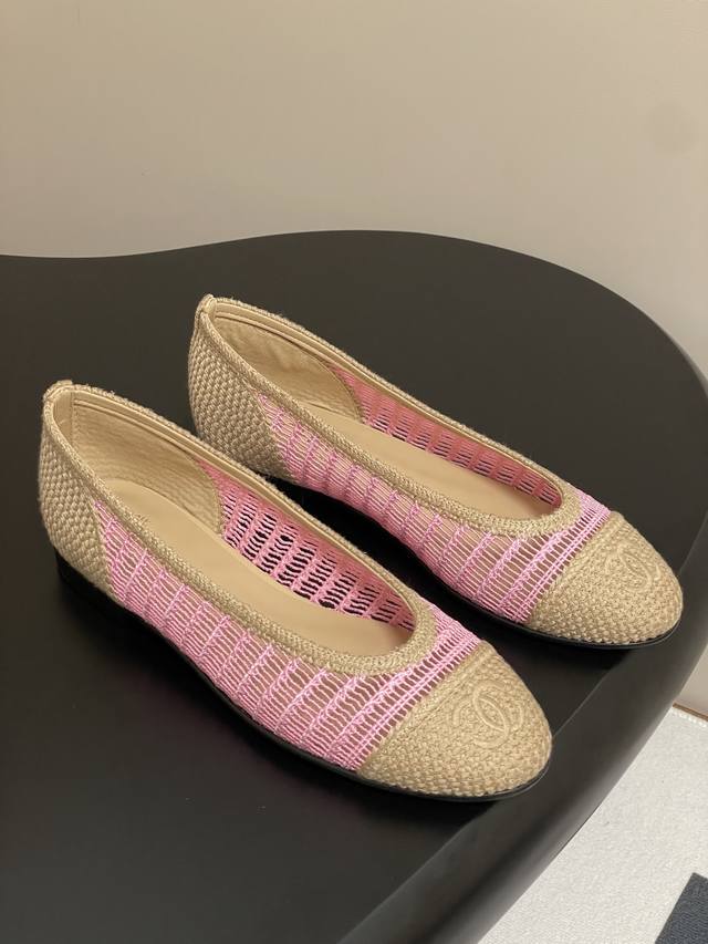 Authentic Quality Chanel 25P Most Beautiful Woven Ballet Shoes With Raffia And D