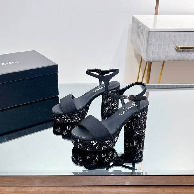 High Version Stunning Chanel New Water-Beaded Thick-Soled High-Heel Waterproof P