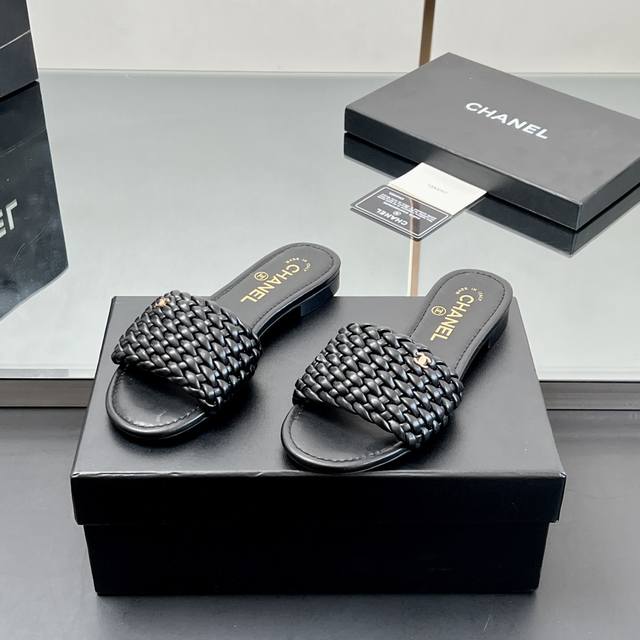 High-End Version Chanel Chanel 2025 Spring/Summer New Woven Logo Slippers And Sa