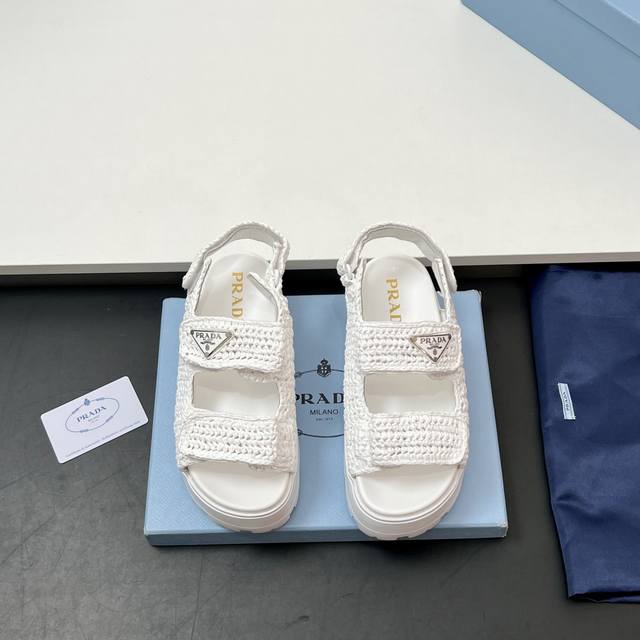 Featured Style Prada's Latest Tooth-Patterned Woven Thick-Soled Triangle Buckle