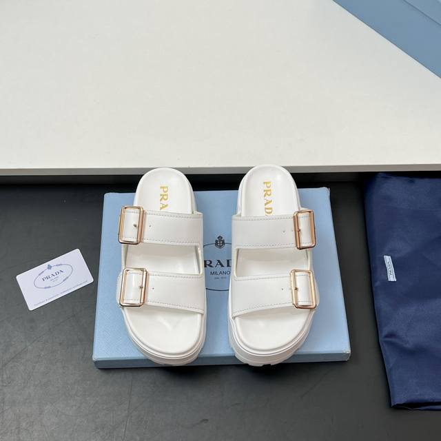 Featured Style: High-Quality! Prada Thick-Soled Crisscross Strap Magic Tape Sand