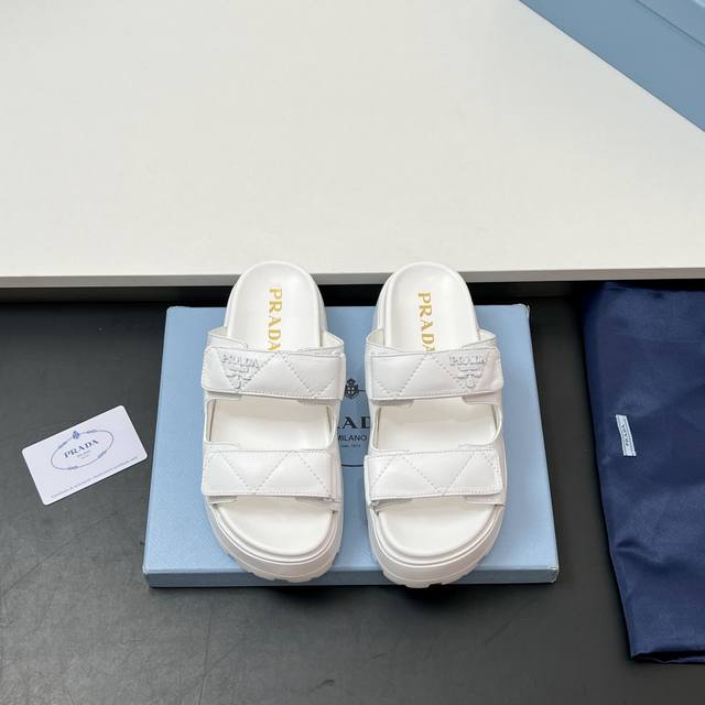 Featured Style High Quality! Prada Thick-Soled Cross Strap Velcro Sandals Half-S