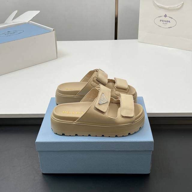 Featured Item High Quality! Prada Thick-Soled Velcro Sandals Half-Slip-On Thick-