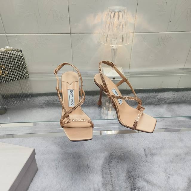 Jimmy Choo Limited Edition Square-Toe Water Drop Heel, Crossed Straps, Simple An