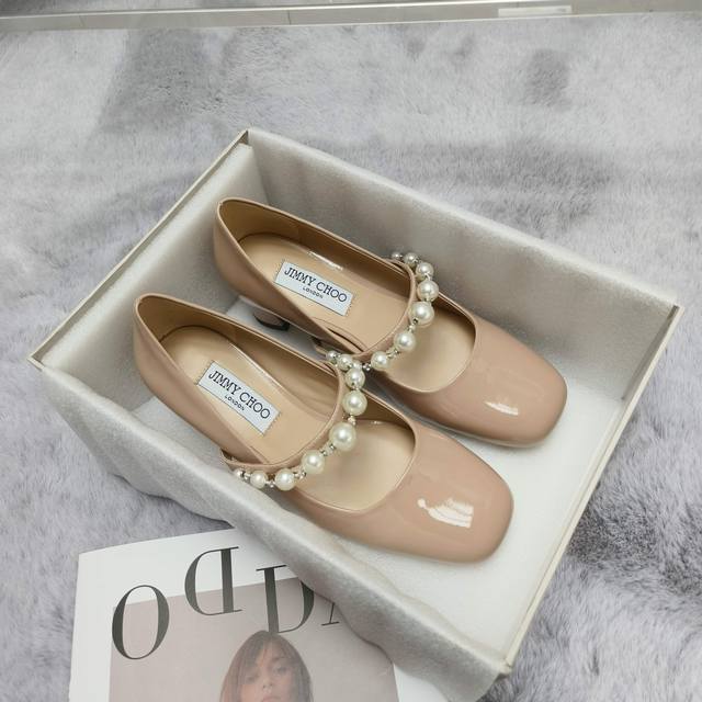 Jimmy Choo Jimmy Choo Spring/Summer New Arrival Simple Pearl Strap Mary Jane Fla
