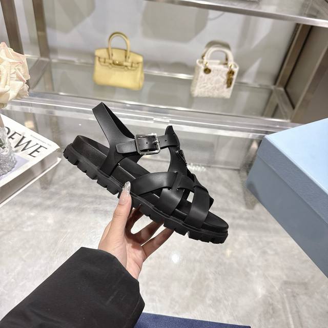 Factory Price: Prada 2025 Latest Spring/Summer Woven Ultra-Light Rubber Sandals