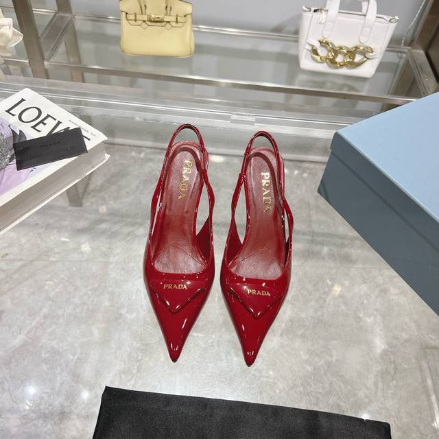 Prada 24 Factory Price P Store Display Model Pointed-Toe Sandals With Triangle B