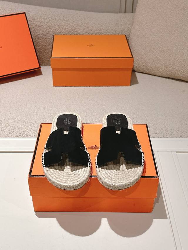 Hermes #Men's Sizes Only Spring/Summer New Arrival Antigua Straw-Woven Sandals,