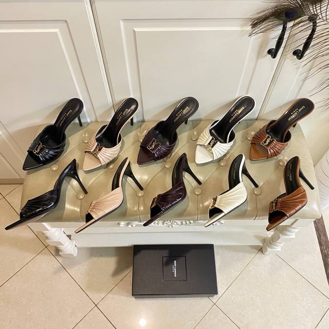 Saint Laurent Ysl Pointed-Toe Sandals, Flat Sole With 6Cm Or 9Cm Heel Options, B