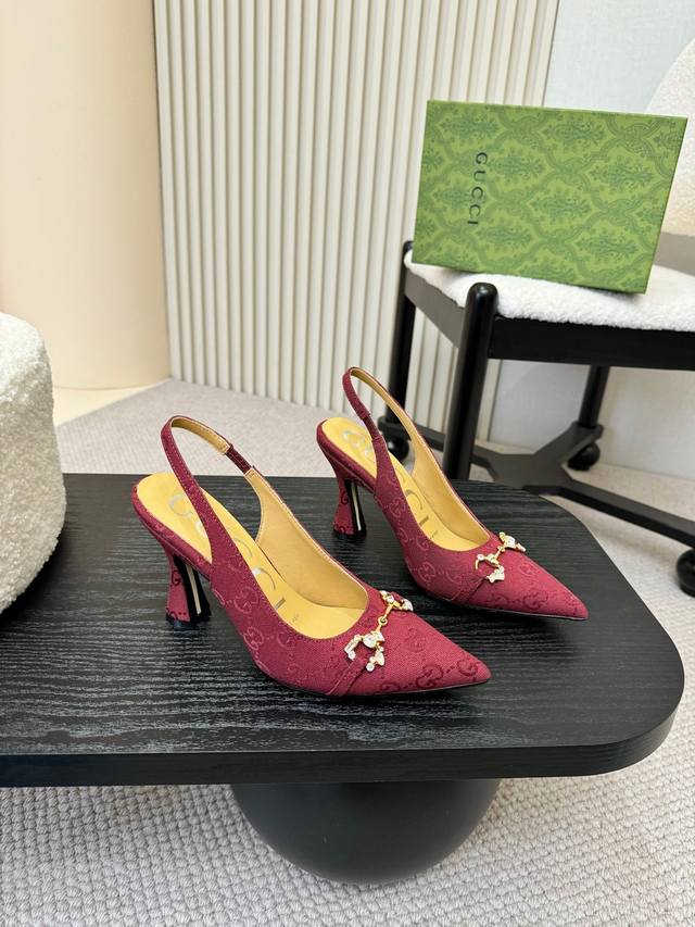 Leather Sole +50 Gucci New Double G Buckle Pointed-Toe High-Heeled Shoes. Top-Qu