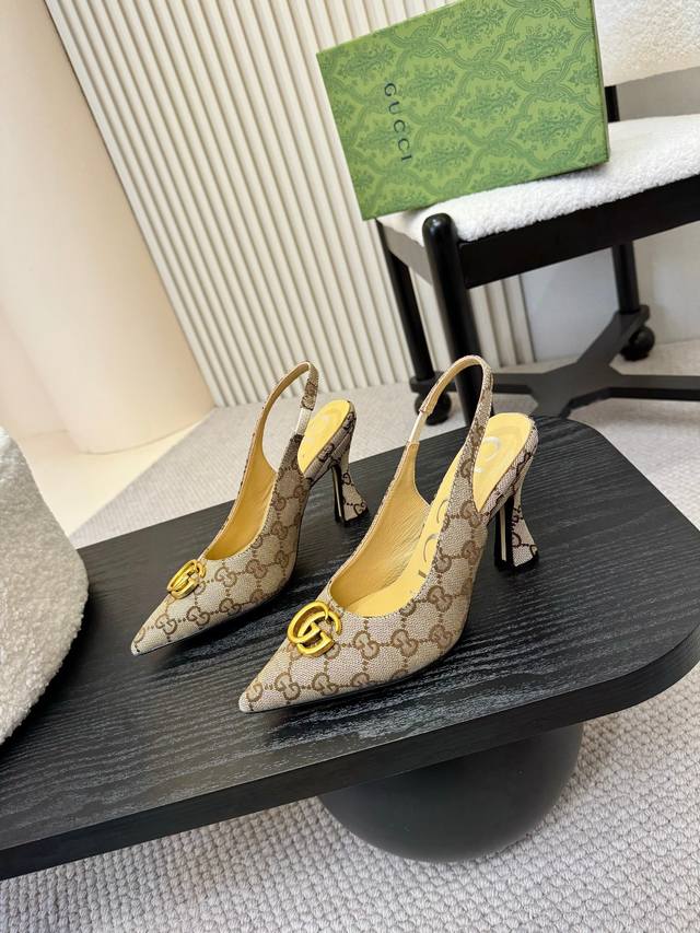 New Arrival! Gucc! New Double G Buckle Pointed-Toe High-Heel Shoes Top-Quality A