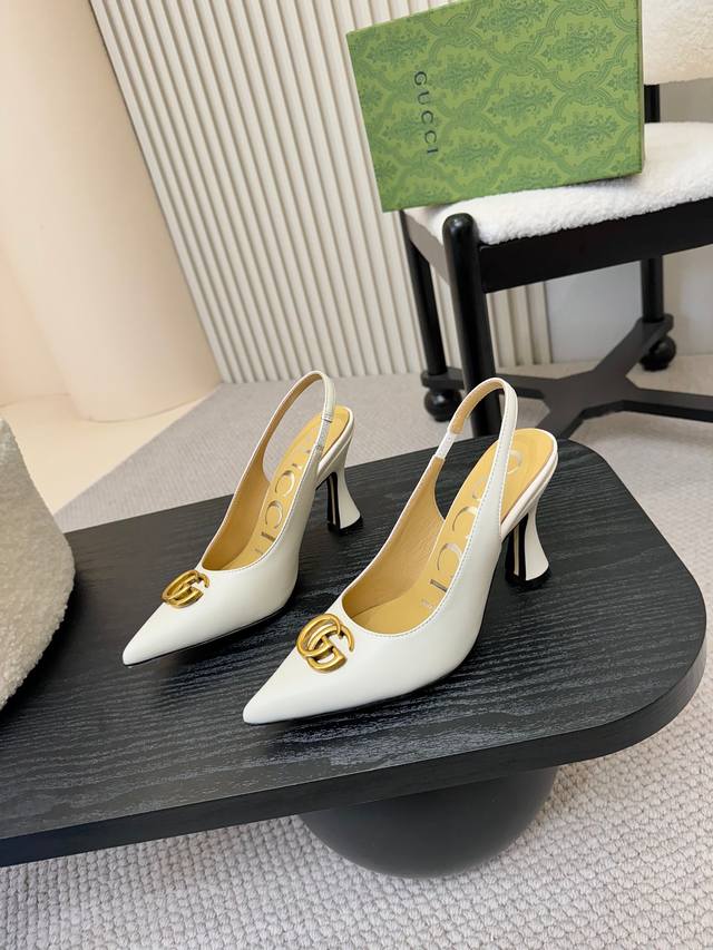 New Arrival! Gucc! New Double G Buckle Pointed-Toe High-Heel Shoes Top-Quality A