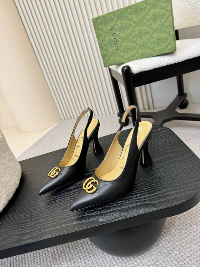 New Arrival! Gucc! New Double G Buckle Pointed-Toe High-Heel Shoes Top-Quality O