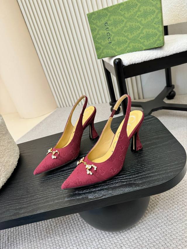 New Arrival! Gucc! New Double G Buckle Pointed-Toe High-Heel Shoes Top-Quality O