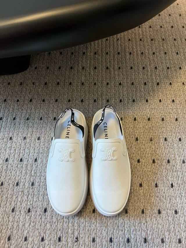 Celin* Siliin* Thick-Soled Casual Elastic Half-Slip-On Shoes With Celin* Logo Em