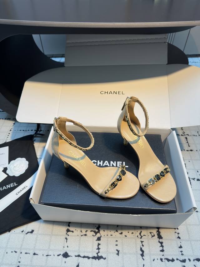Chanel* | Little Chanel 25C Summer New Arrival Double C Metal Chain High-Heel Sa