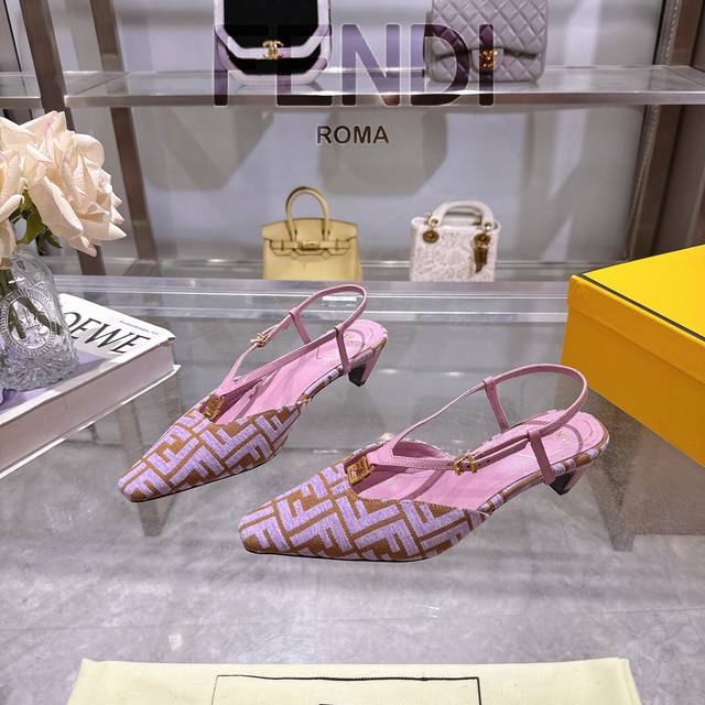 New Fendi Ffold Square-Toe Chenille Open-Heel High-Heel Sandals High Version Fac