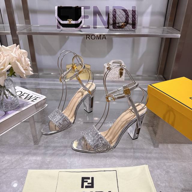New Fendi Delfina Ff Sequin Embroidered Strap High-Heeled Sandals Factory Price