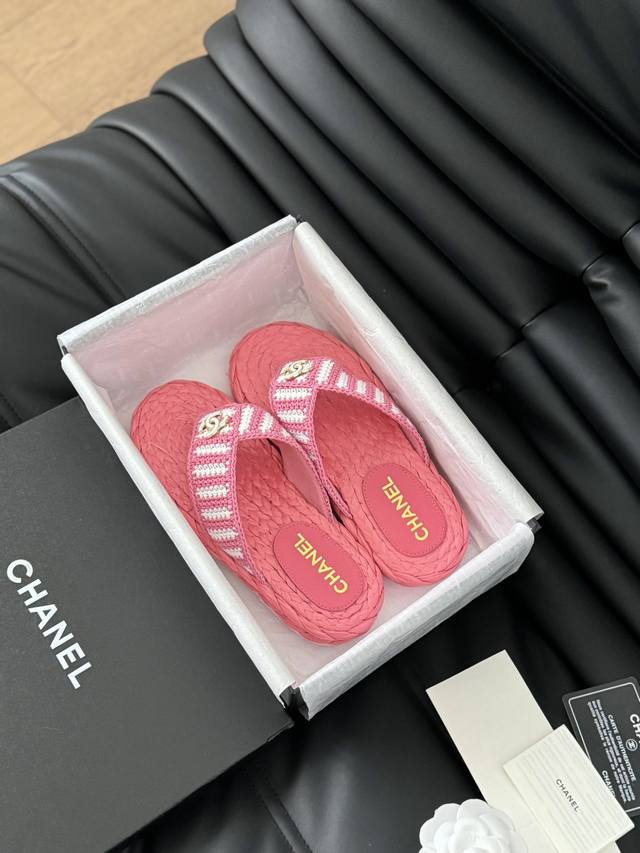 Chanel 24P Camellia-Woven Sandals New Nini Fabric, Woven Upper, Authentic Hardwa