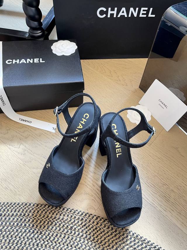 Chanel 24C Waterproof Platform Chunky Heel Sandals Platform Height: 4Cm Heel Hei
