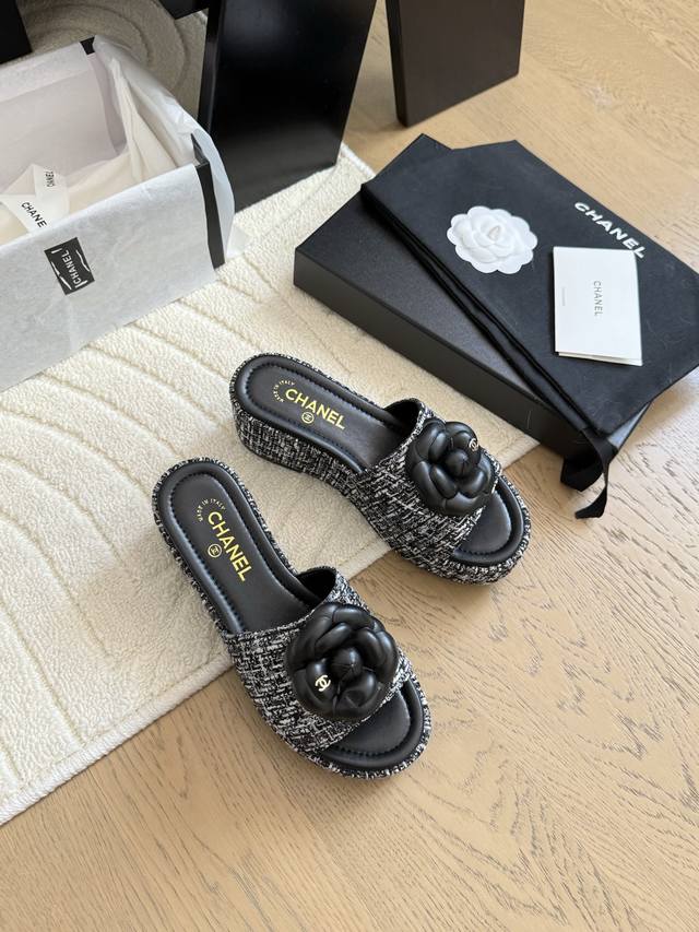 Chanel 25P Camellia Thick-Soled Slippers! Upper Made From Imported Calfskin, Inn