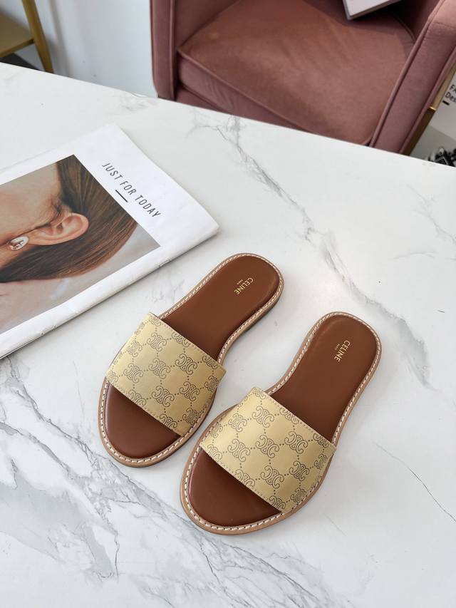 Celine Spring/Summer New Arrival Half-Slip-On Sandals: The Upper Is Made Of Silk