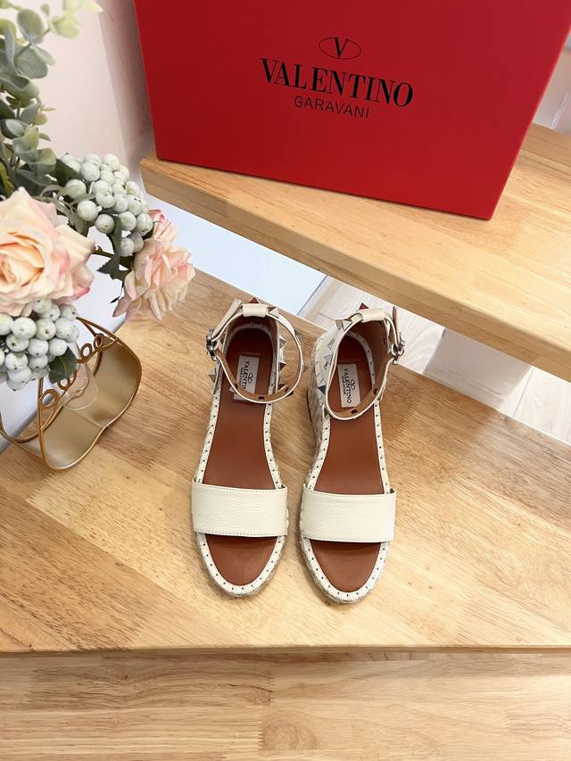 Valentino Garavani Lychee Leather Lace-Up Wedge Sandals With Metal-Effect Studs,