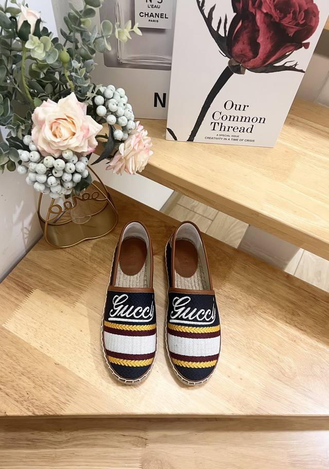 Women's And Men's Gucci Paris 2025 Spring Ines Embroidered Hemp-Soled Fisherman