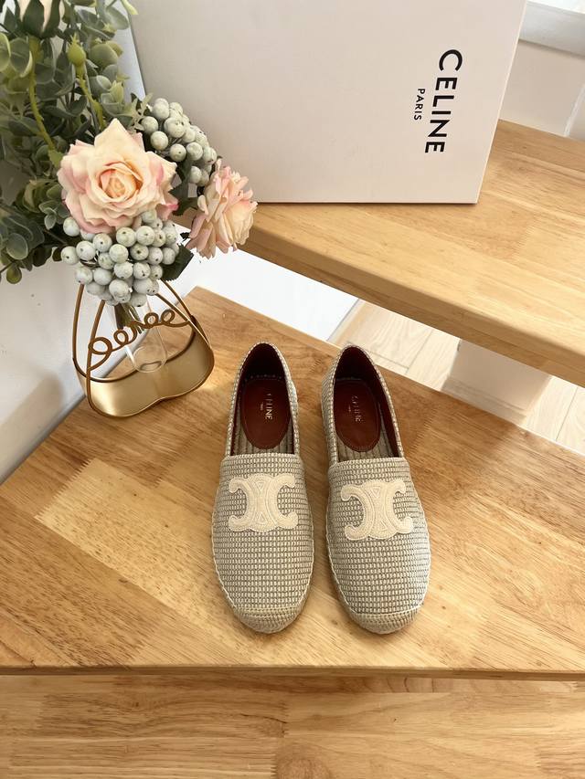 Celine Striped Flat-Heel Fisherman Shoes. This Single Shoe Is Made Of Cotton Can
