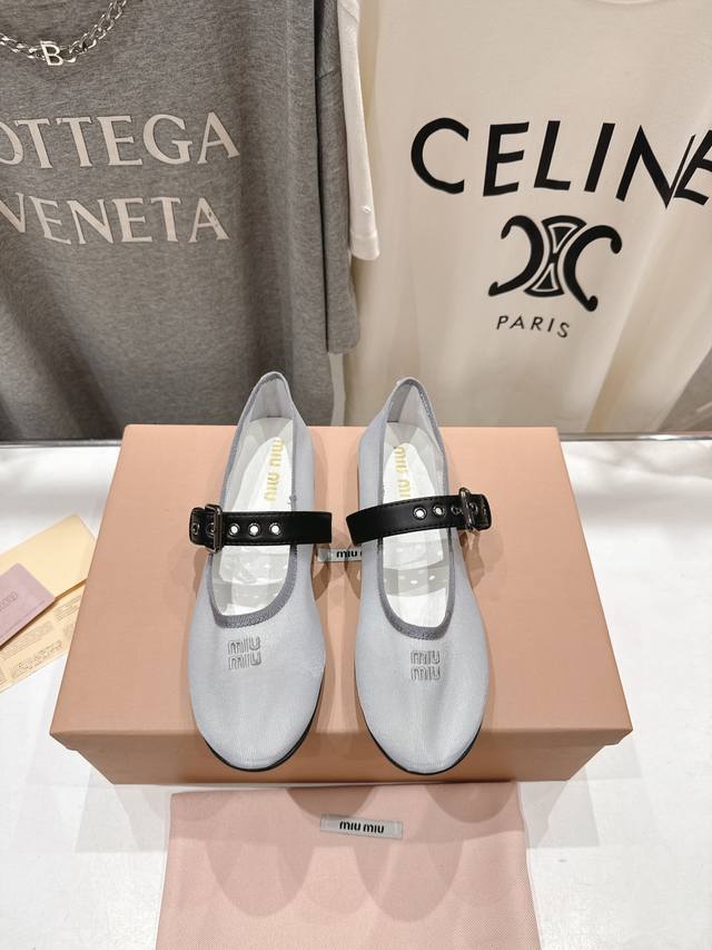 High-End Version, Miu Miu 25Ss New Style Slip-On Mary Jane Ballet Flats With Mes