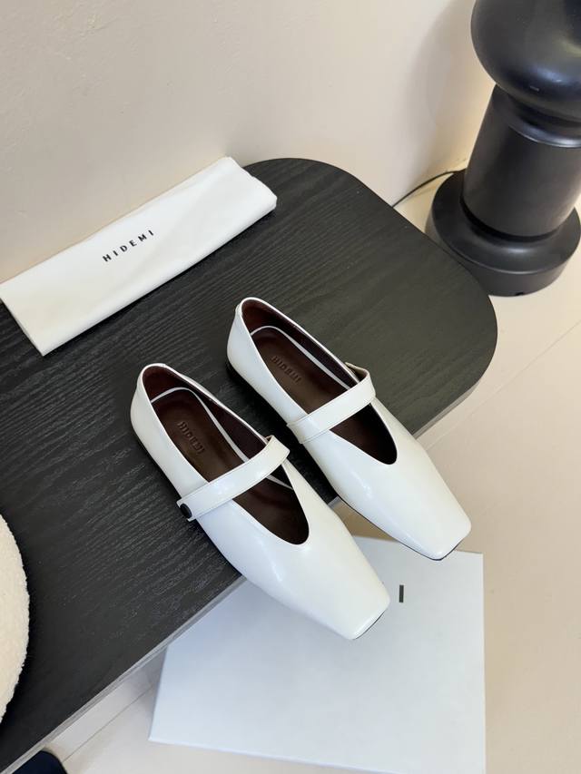 Hidemi 2025 Spring/Summer New Mary Jane Square-Toe Open-Toe Pearl Leather Flat L