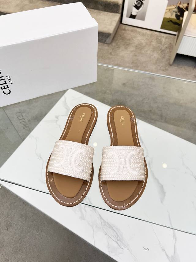 Celine 2025 Spring/Summer New Arrival Slippers Feature An Original Embroidered D