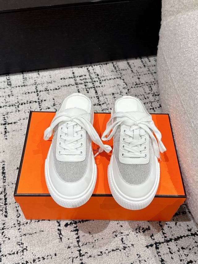 Top-Tier Version Herm S 25 H-Strap Backless Slip-On Sneakers. Craftsmanship Is E