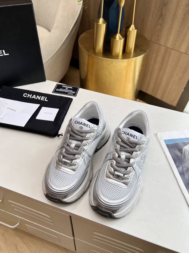 Chanel Early Spring Resort Collection New Casual Sneakers Silver-White, Gold-Whi