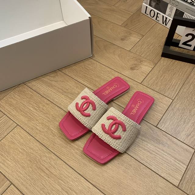 Chanel* | Chanel 25C Early Spring Knit Double C Square-Toe Flat Sandals. Comfort