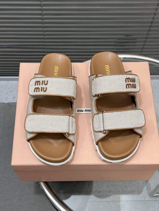 Miu Miu New Magic Tape Thick-Soled Flat Sandals, Paris Fashion Week Latest Runwa