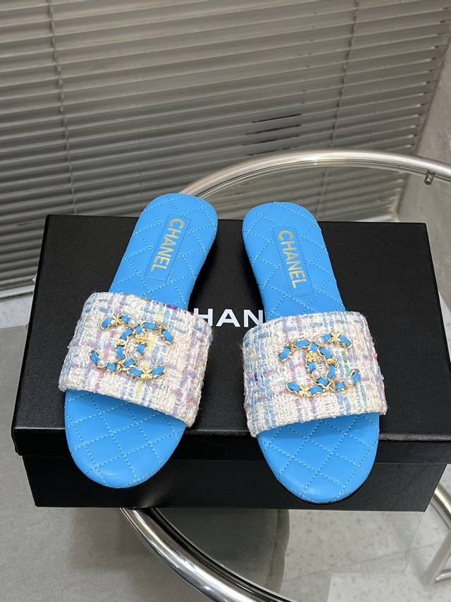 Factory-Made Chanel Spring/Summer New Arrival Double C Pearl Buckle Flat Slipper
