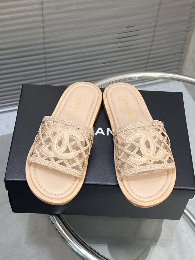 Factory-Direct Chanel Spring/Summer New Arrival Woven Lace-Up Sandals Top-Tier V