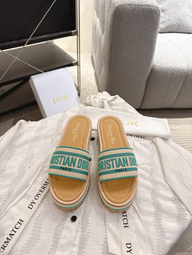 Factory Price P Dior Dway Striped Thick-Soled Embroidered Sandals This Dway Thic