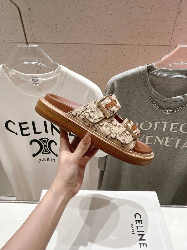 Celine Spring/Summer New Arrival Birkenstock-Style Half-Molded Sandals With Meta
