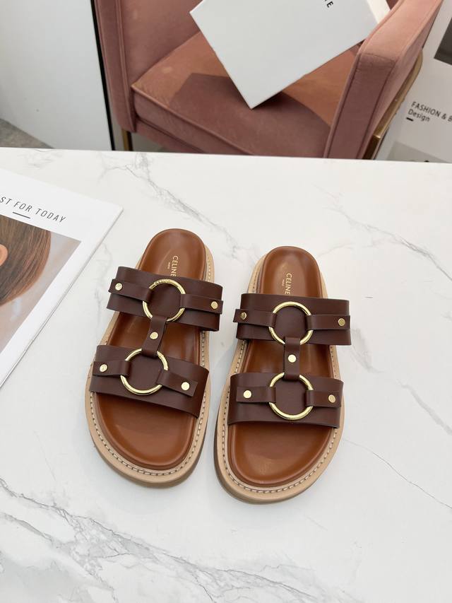 Celine Celine Spring/Summer New Arrival Sandals With Metal Buckle Decorations, 1
