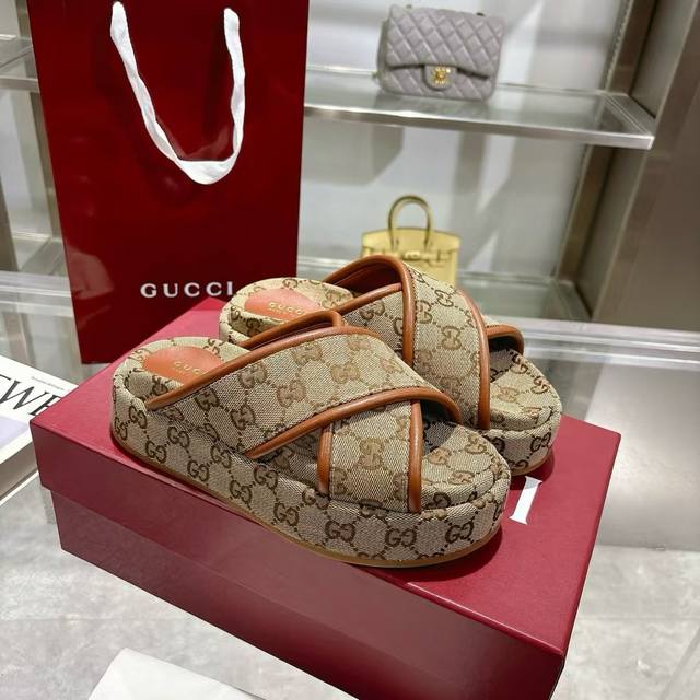 Women's New Gg Cross-Strap Thick-Soled Sandals The Iconic Gucci Logo And Intrica