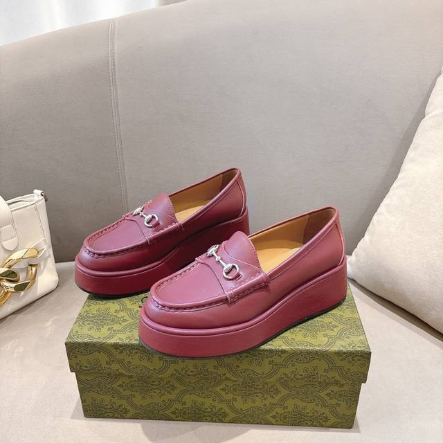 Gucci New Women's Wedge Loafer With Horsebit Buckle And Moccasin Original Gg Fab