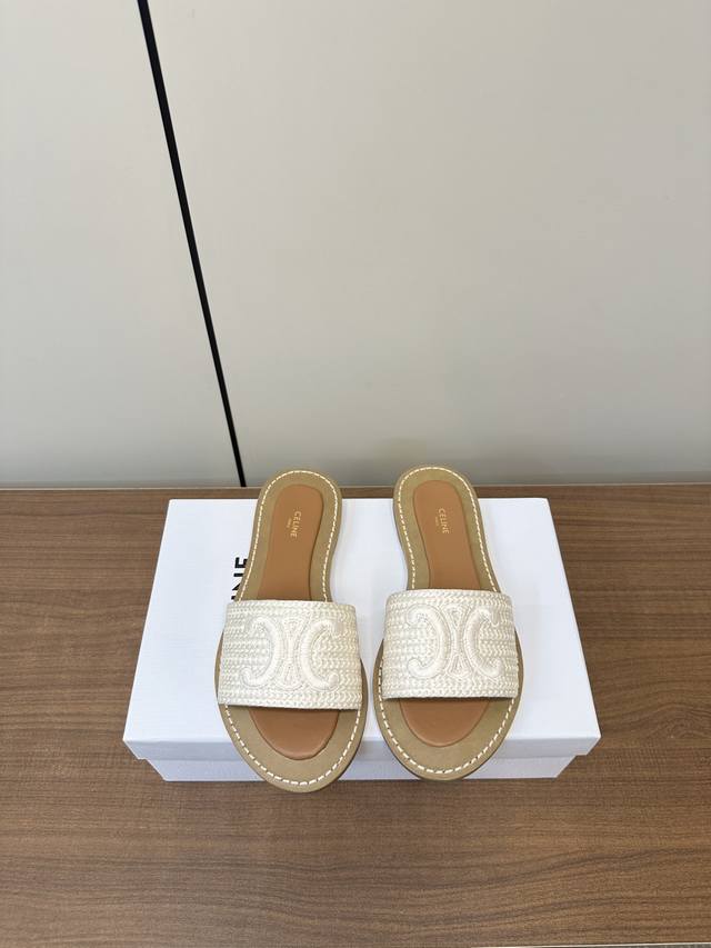 Celine 2025 Spring/Summer Arc De Triomphe Straw-Woven Sandals Arc De Triomphe Br